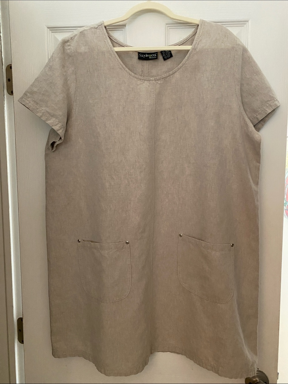 Style & Co. Tan Short Sleeve Dress with Front Pockets